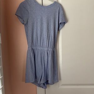casual and comfy blue and white romper